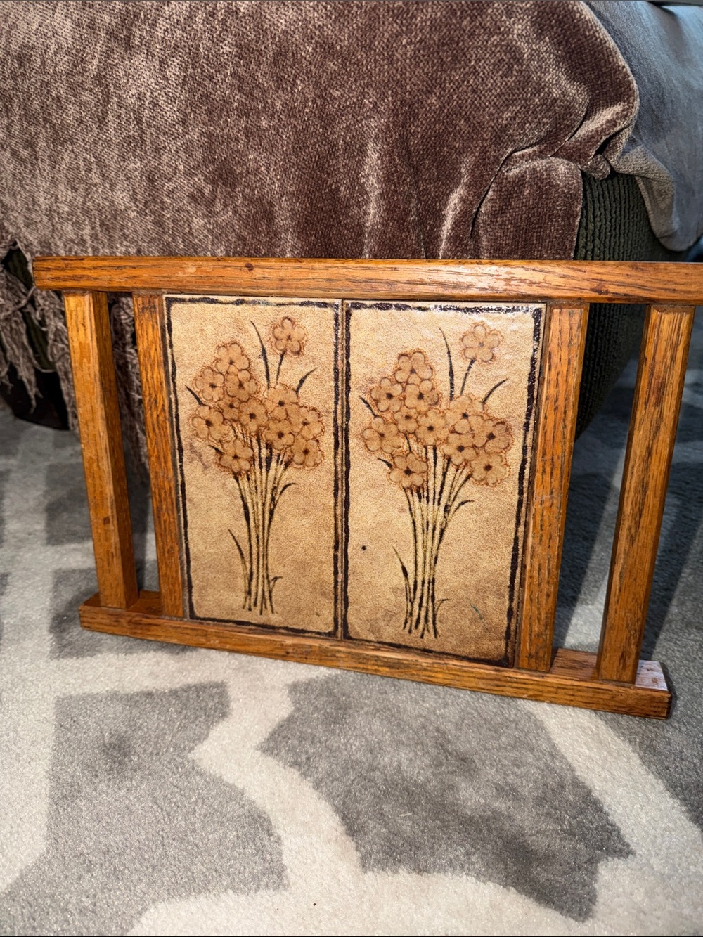 Vintage wood & slate trivet